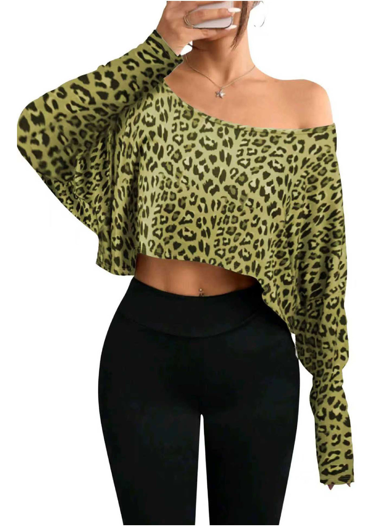 Women's Fashionable And Elegant Off-shoulder Leopard-print Top - Image 6