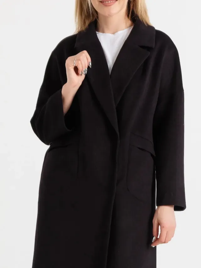 Long Wool Coat With Pockets For Women Graphite Black - Shop at LoveMi