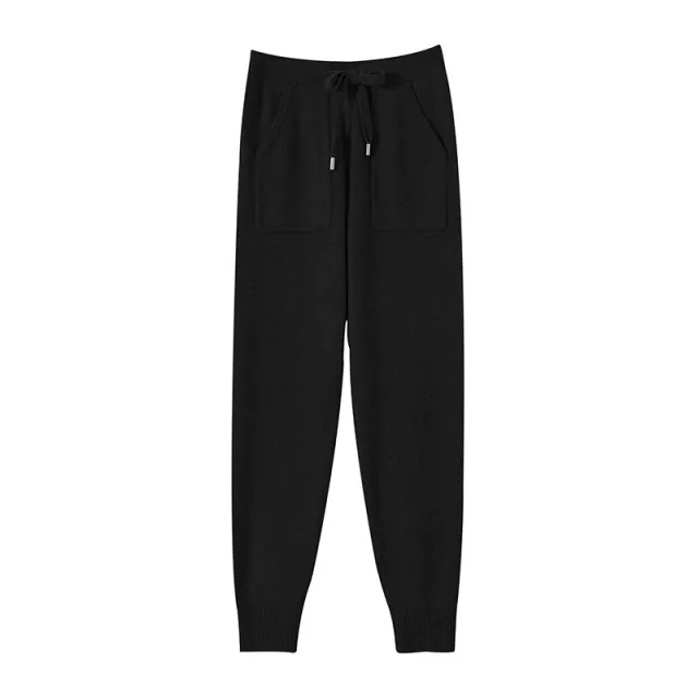 Autumn And Winter New Knit Pants For Women, Draped Casual High waisted Trendy Slimming Floor length Black - Shop at LoveMi