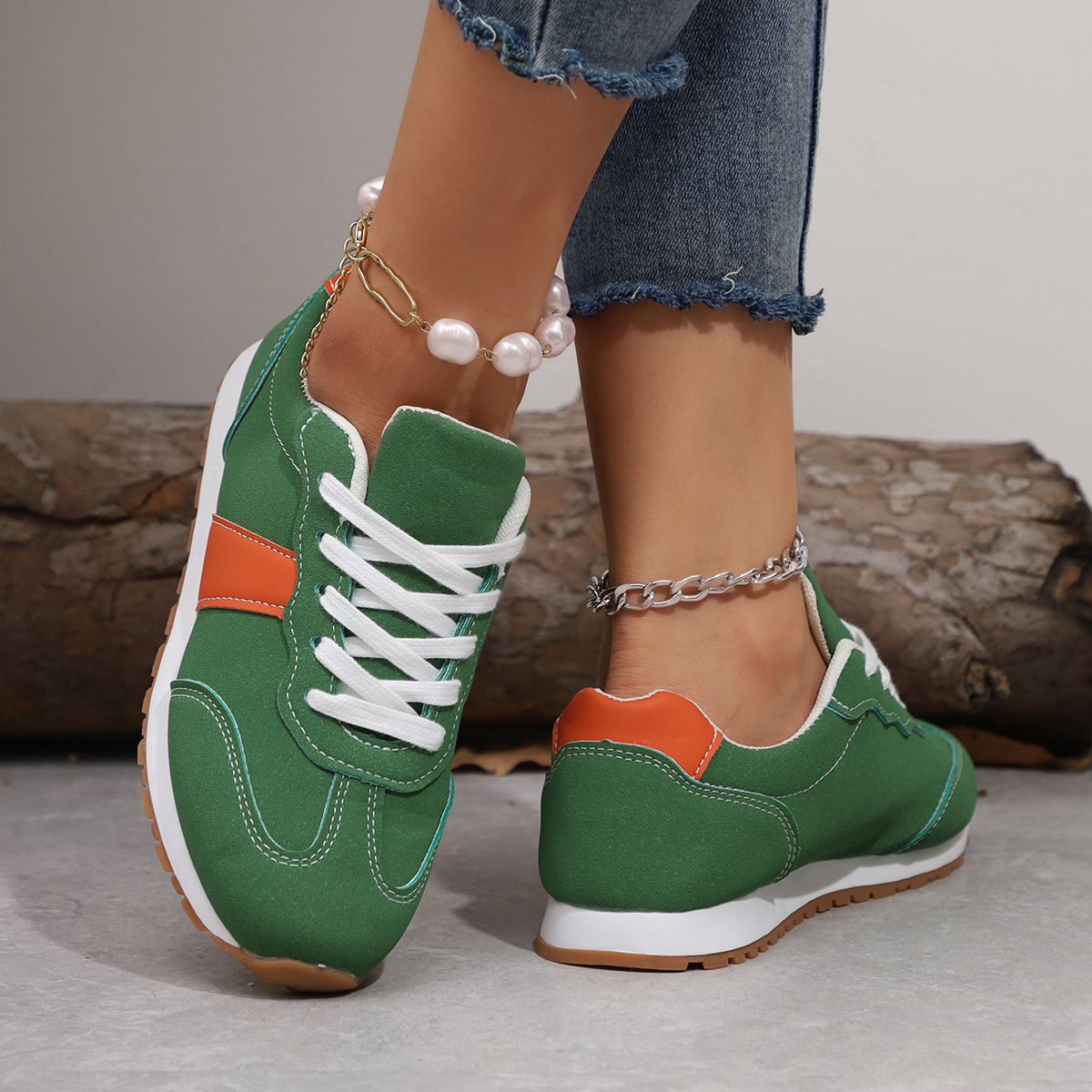 Women’s Round Toe Lace-Up Sneakers – Casual Thick Sole Height-Enhancing Shoes