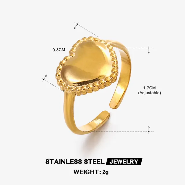 Fashion Adjustable Stainless Steel Heart Ring Gold - Shop at LoveMi