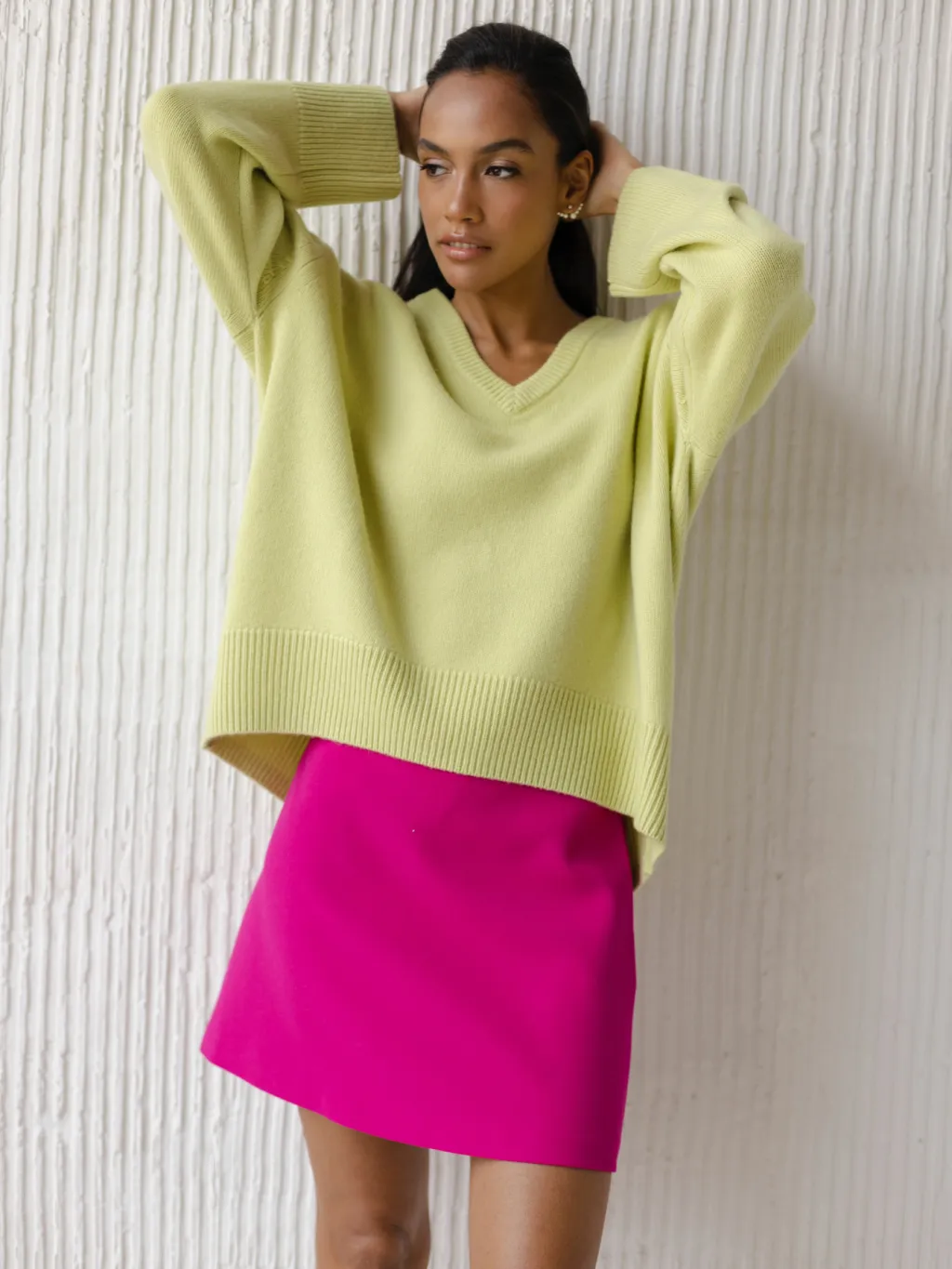 Internet Hot Sweater V-neck Loose Long Sleeve - Yellow