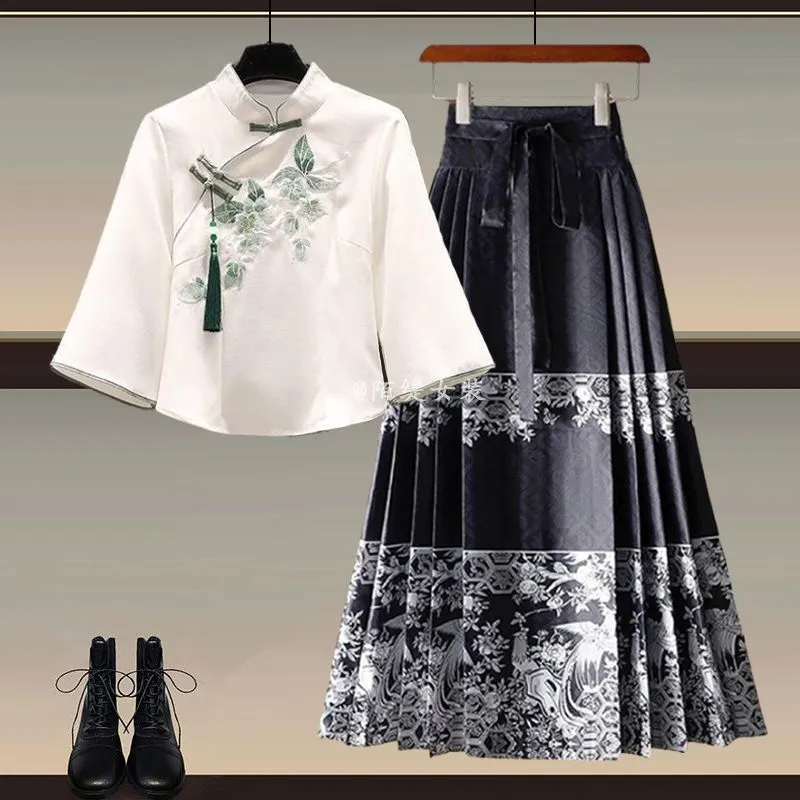 New Wear A Set Of Plus Size Hanfu Horse-face Skirt Two-piece Suit - J Set-Xl
