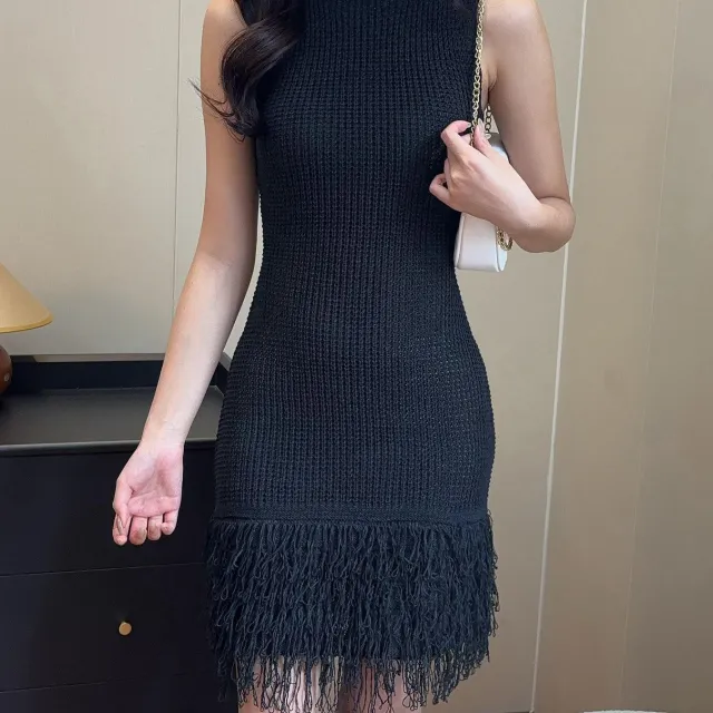 High Collar Sleeveless New Hollow Dress Woven Slim Fit Backless Black - Shop at LoveMi