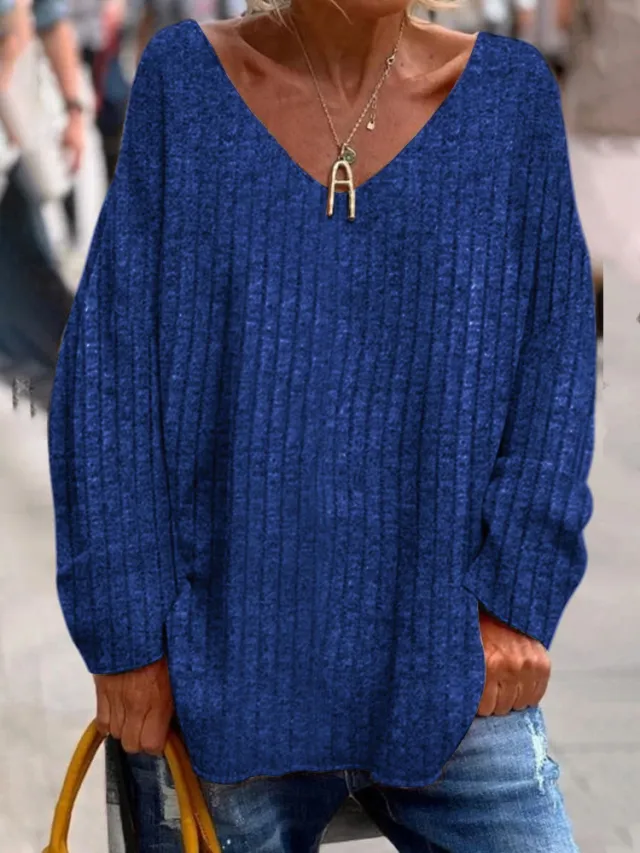 Women's V neck Knitted Top Blue - Shop at LoveMi