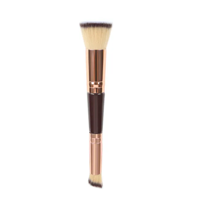 Double headed Wooden Handle Makeup Flat Head Powder Foundation Brush Rose Gold - Shop at LoveMi