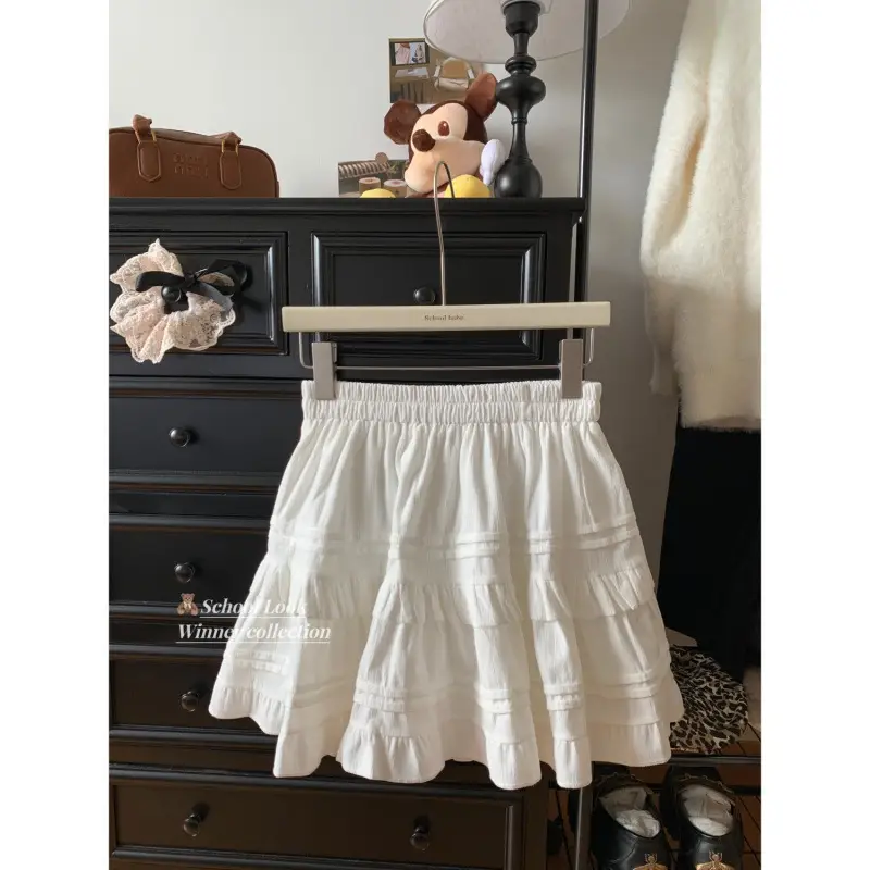 White Ballet-style Cake Skirt Womens High-waisted Figure-flattering