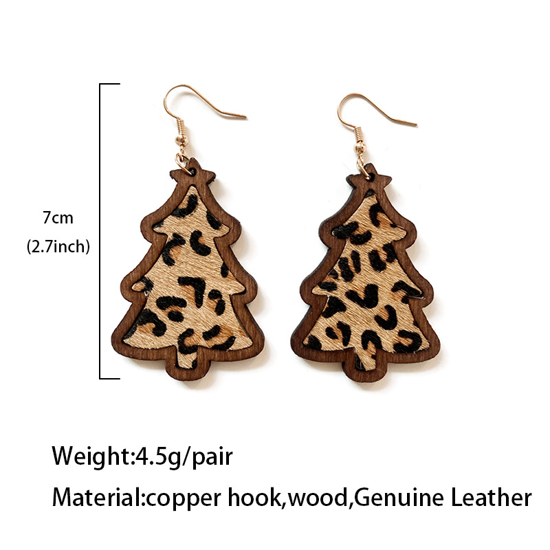European And American Western Christmas Wooden Bohemian Horse Hair Inlaid Earrings