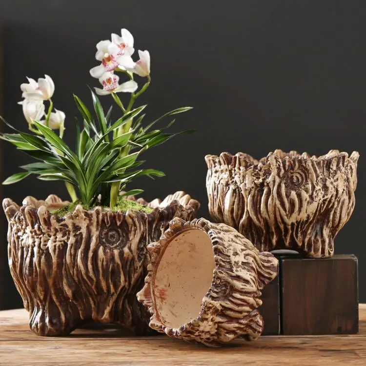Flower Pot Ceramic Large Extra Wood Shaped