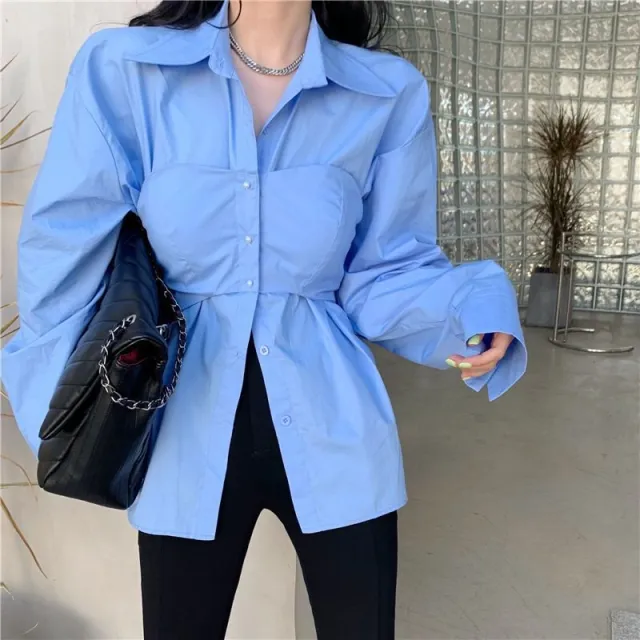 Shirt Women's Design Sense Niche Spring And Autumn New Shirt Blue - Shop at LoveMi