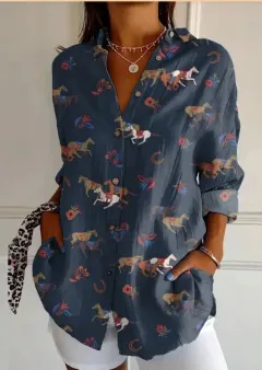 Fashion Shirt Printing Lapel Long Sleeve Women - Xjq6956Nb1L-4Xl - View 1