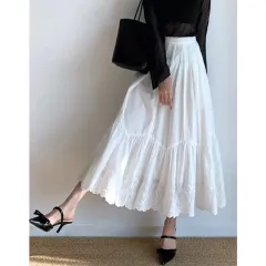 Women's French-style Embroidered White Skirt - White Skirt - View 1