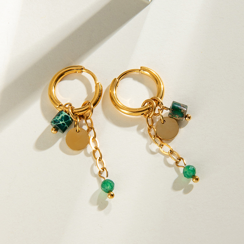 Natural Stone Ear Clip Light Luxury Advanced Titanium Steel Earrings