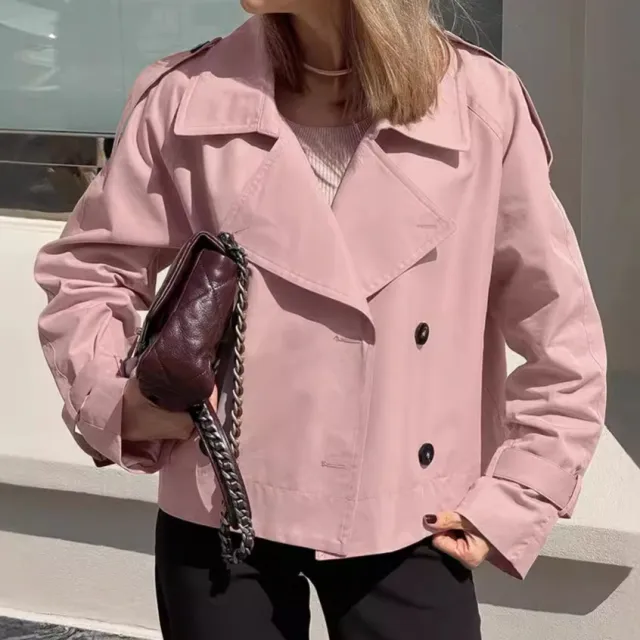 Retro Trench Double Breasted Coat Pink - Shop at LoveMi