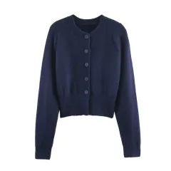 Fashion Temperament Women's Clothing Button Knitted Coat - Blue - View 1