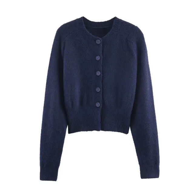 Fashion Temperament Women's Clothing Button Knitted Coat Navy Blue - Shop at LoveMi