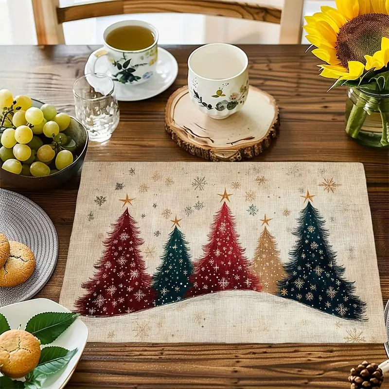 Christmas Holiday Party Table Insulation Mat Christmas Tree Linen Printing