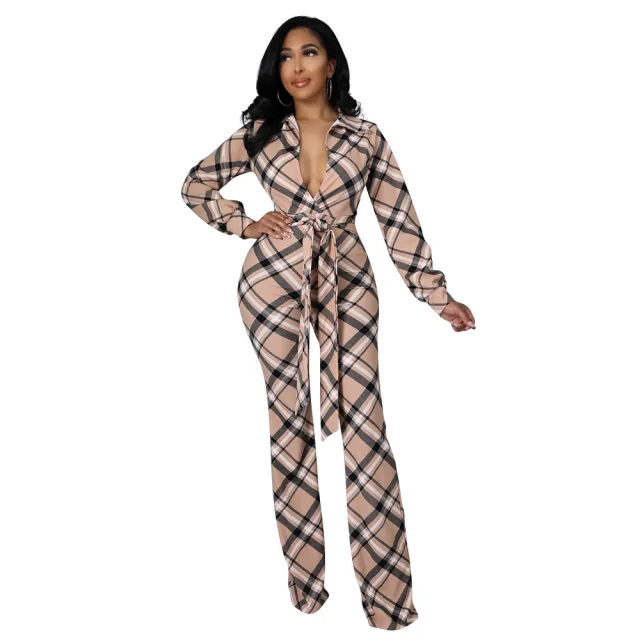 Women's Jumpsuit Bell Bottom Pants Brown - Shop at LoveMi