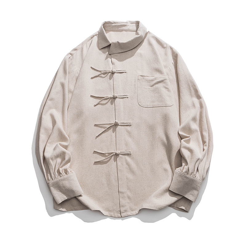 Spring And Summer New Dark Cotton And Linen Shirt Chinese Style Chinese Knot Button Coat