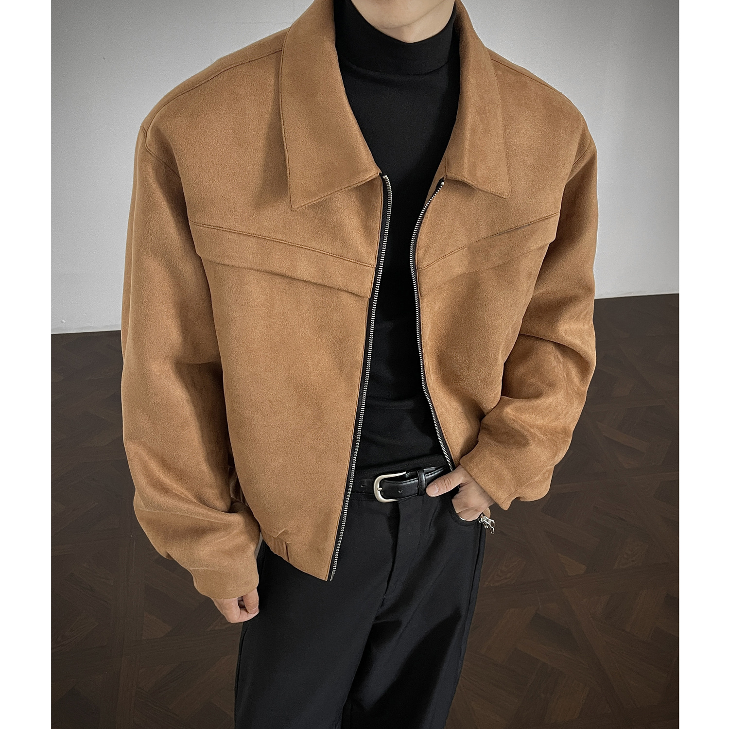 Mens Light-sophisticated Casual Deerskin Velvet Jacket With A Lapel Top