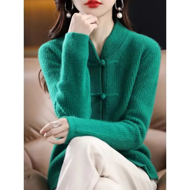 Vintage Buckle Mock Neck Sweater Coat Green - Shop at LoveMi