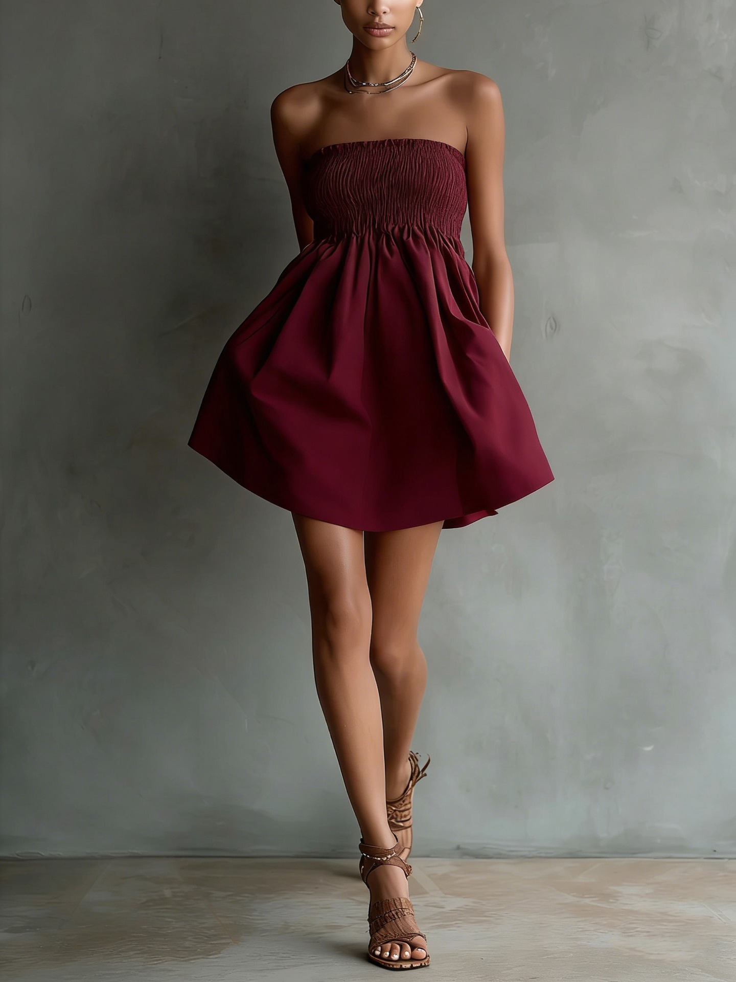 Women's Tube Dress in Wine Red – Color Options Styled View