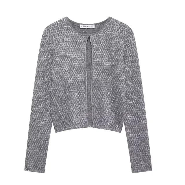Women's Fashionable Beads Decoration Knitted Coat Gray - Shop at LoveMi
