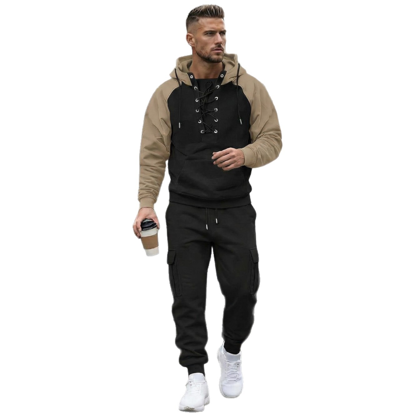 Fleece-lined Cargo Pants With Raglan Sleeves And Multiple Pockets