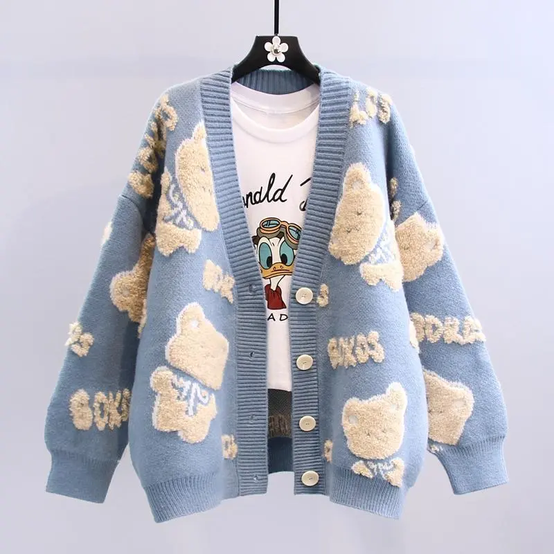Outerwear Knitted Cardigan Sweater Coat - Blue
