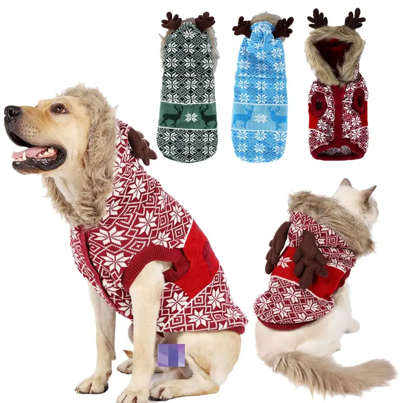 Christmas Elk Vintage Hooded Fur Collar Pet