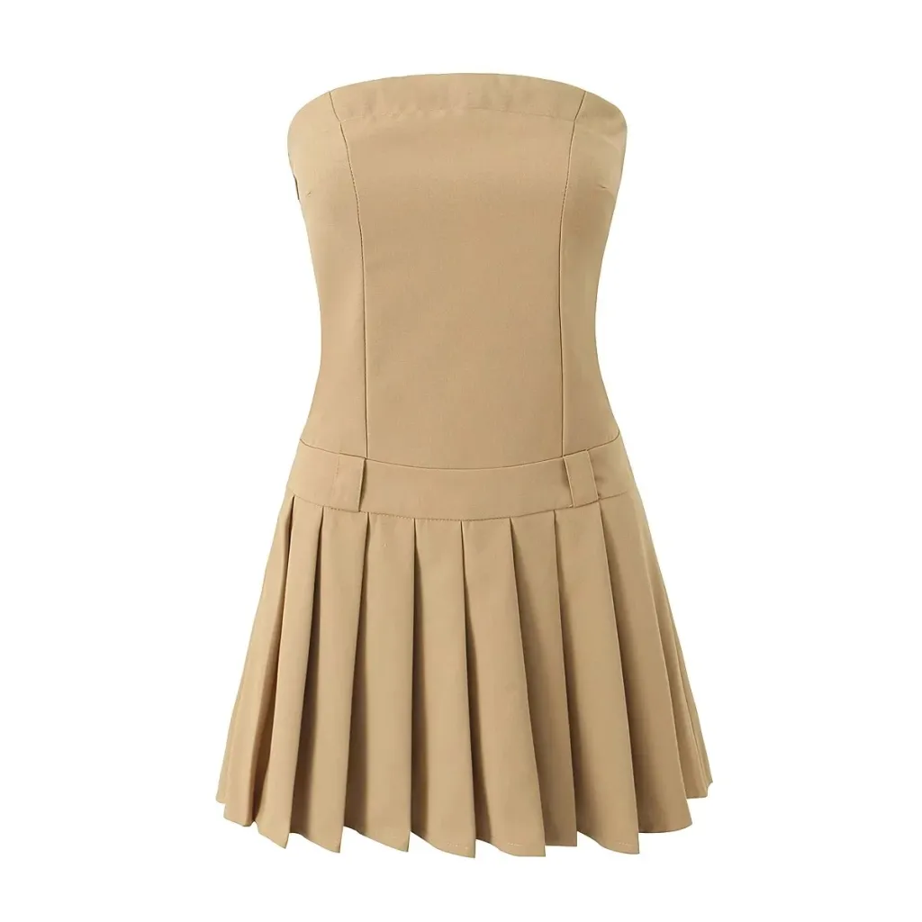 Summer Female Wrapped Chest Nipped-waist Dress - Khaki