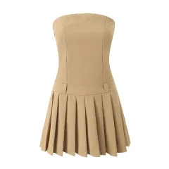 Summer Female Wrapped Chest Nipped-waist Dress - Khaki - View 1