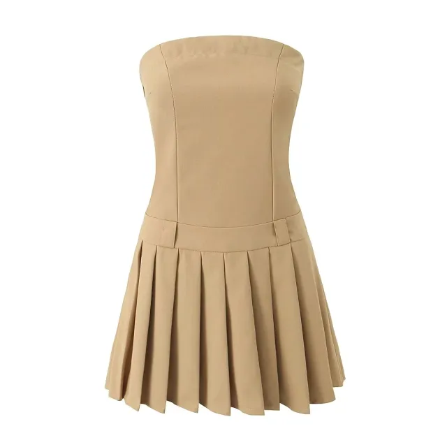 Summer Female Wrapped Chest Nipped waist Dress Khaki - Shop at LoveMi