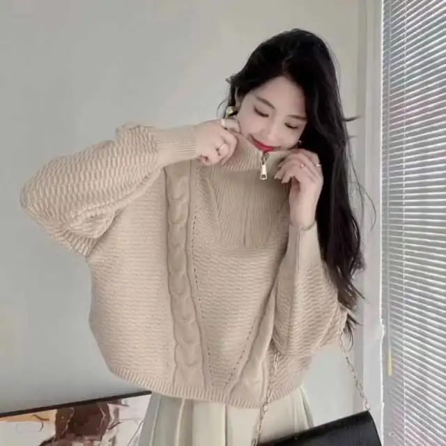Women's Cashmere Turtleneck Zipper Pullover Sweater Khaki - Shop at LoveMi