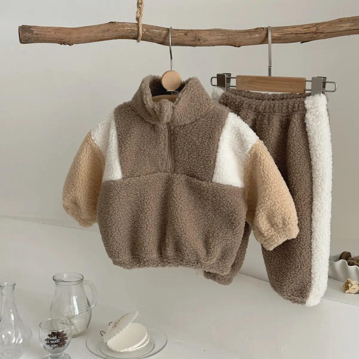 Baby And Toddler Lambswool Stand Collar Half-Zip Two-Piece Set