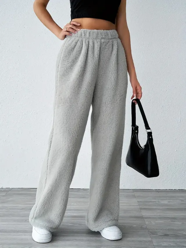 Autumn And Winter Solid Color Fashion Plush Casual Pants Gray - Shop at LoveMi