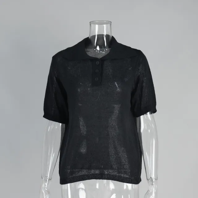Polo Hollow Knitted Short sleeved Shirt Black - Shop at LoveMi