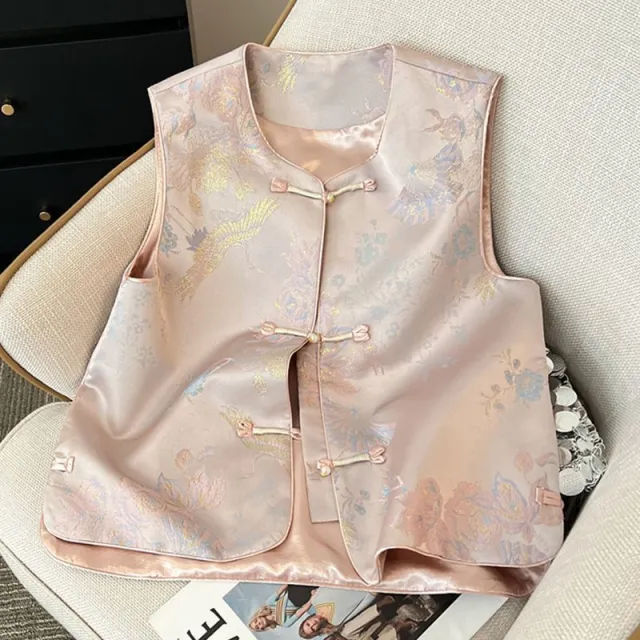 Womens Sleeveless New Chinese Style Frog Button Waistcoat Top Pink - Shop at LoveMi