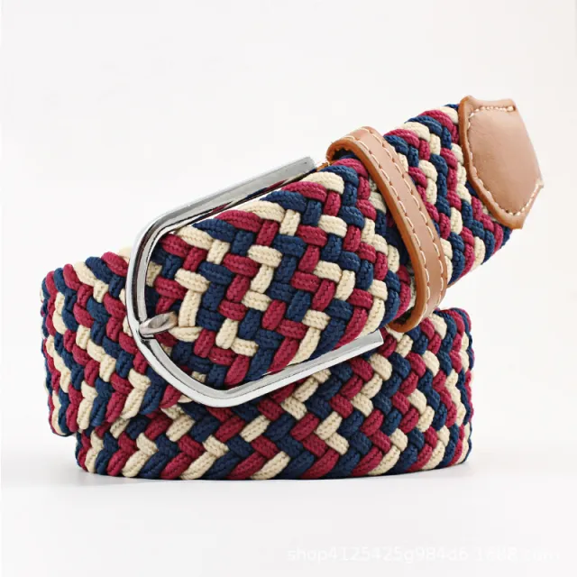 Elastic Woven Belt Corrugated All match Casual Women's Canvas Blue Red Rice - Shop at LoveMi