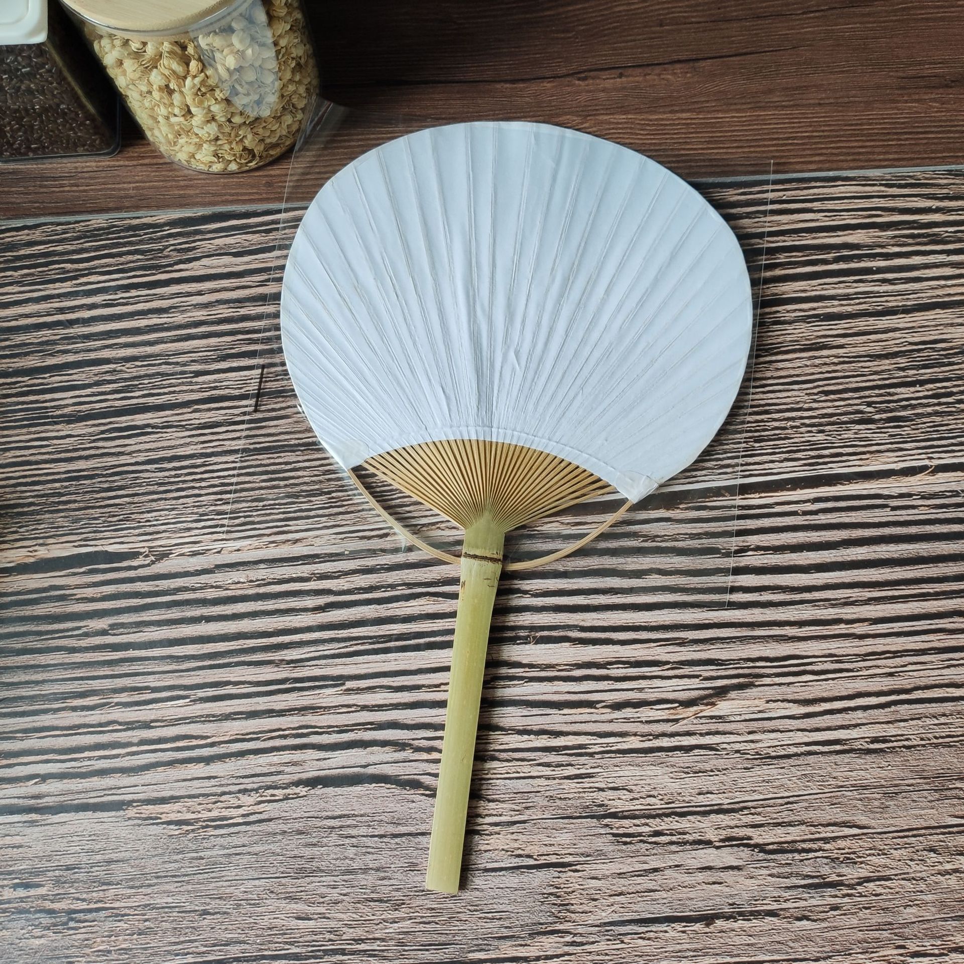 Fashion Bamboo Handle And Wind Blank Pu Fan