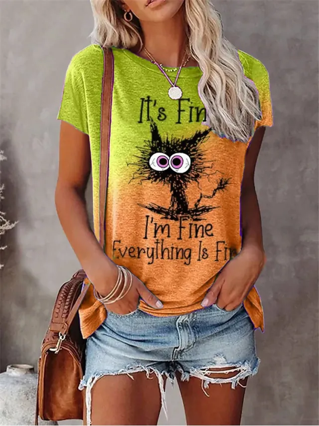 Women's 3D Animal Letter Print Loose Round Neck Tt04 Xl - Shop at LoveMi