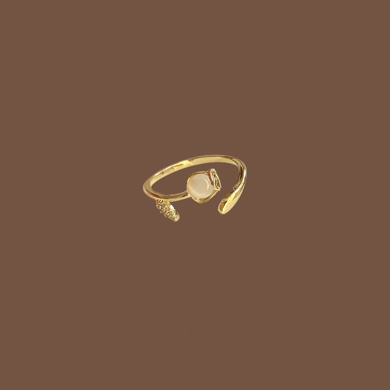 Tulip Ring Female Light Luxury Temperament Inlaid Zircon Opal