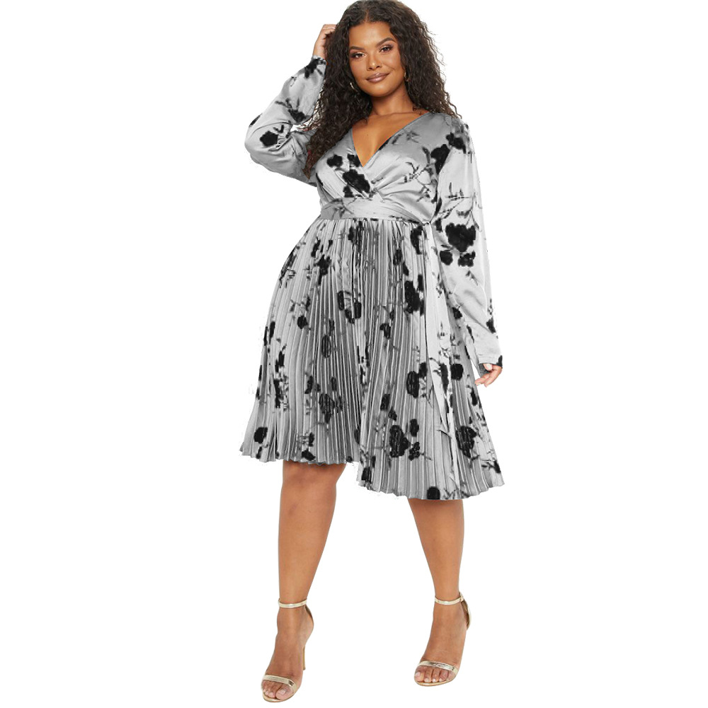 Deep V neck Pleated Temperament Dress Women Silver - Shop at LoveMi
