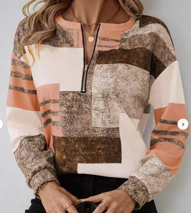 Round Neck Half Zipper Casual Style Polo Shirt Irregular Geometric Top - Wf05Wf05Zn241212Y001-3Xl