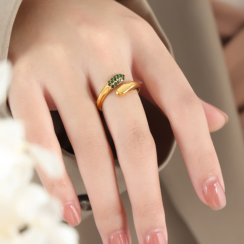 French Style Temperament Rhinestone Snake Ring