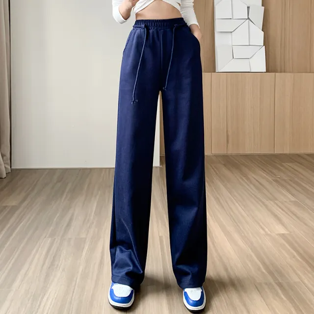 Women's Fall Winter Fashion Drawstring Loose Casual Pants Dark Blue - Shop at LoveMi