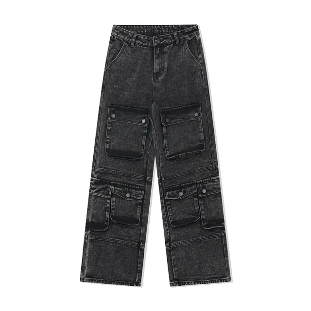 Distressed Heavy Washed Multi pocket Jeans Black - Shop at LoveMi