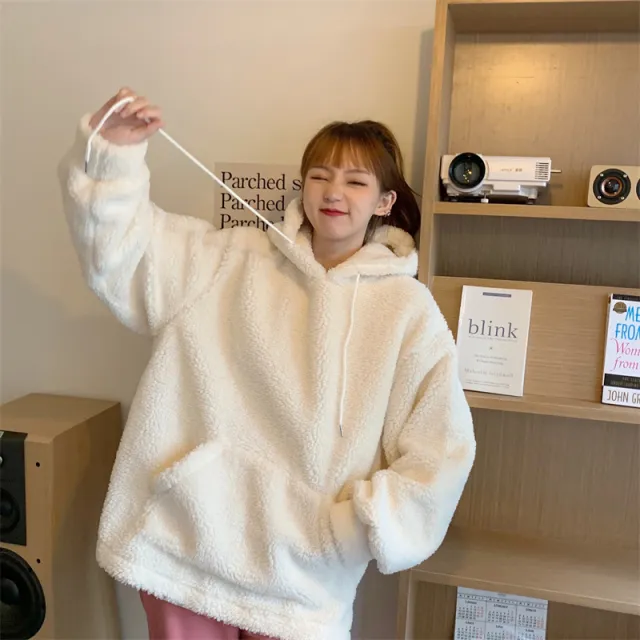 Women's Plus Size Thick Lambskin Hooded Sweater White - Shop at LoveMi