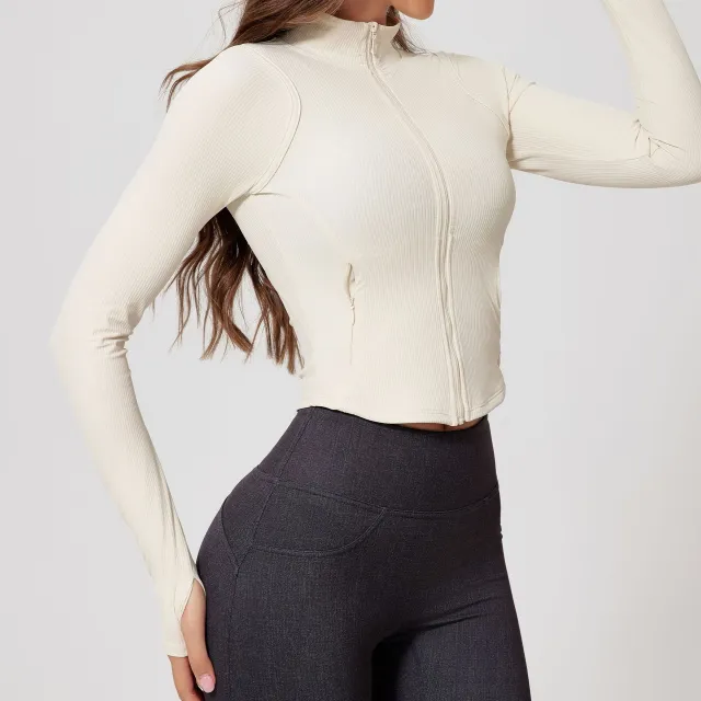 Stand Collar Yoga Clothes Coat Women's Warm Outdoor Windproof Milk Apricot - Shop at LoveMi