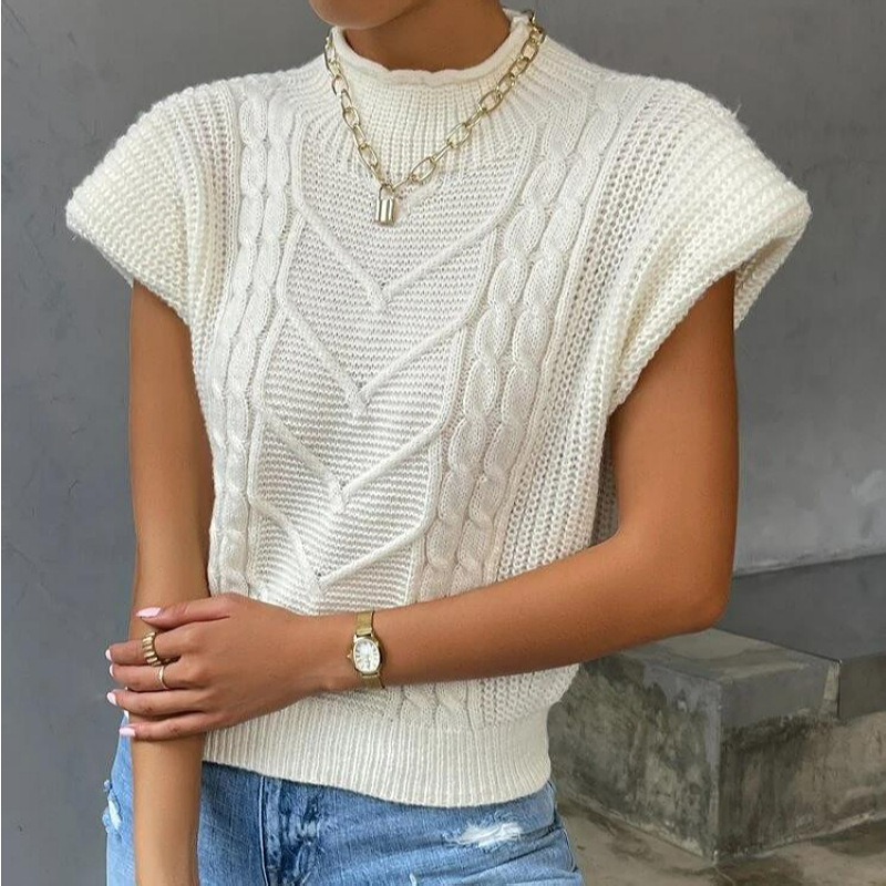 Twist-knit Turtleneck Casual Vest For Women